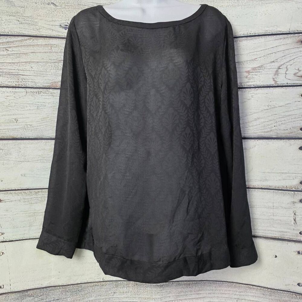Loft Black Jacquard Long Sleeve Blouse Size M